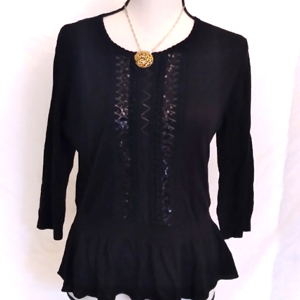 Axara Paris black wool sweater sequin detail size L